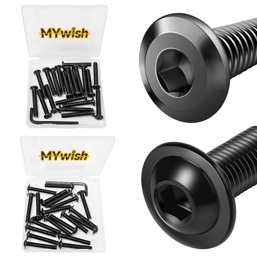 Mywish M8 x 50mm 20Pcs Flat Head Hex Socket Cap Screws Bolts & M8 x 50mm 20Pcs Flange Button Head Hex Socket Cap Screws Bolts, 304 Stainless Steel Furniture Bolts Full Thread, Black Oxide & Hex Spanne