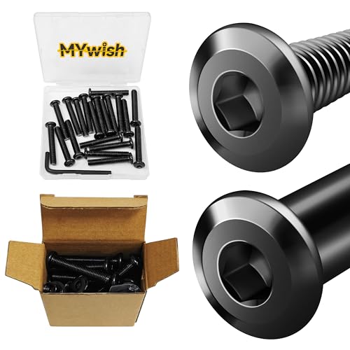 Mywish M8 x 50mm 20Pcs Flat Head Hex Socket Cap Screws Bolts & M8 x 50mm 20Set Flat Head Hex Socket Cap Screws Bolts with Barrel Nuts, 304 Stainless Steel Furniture Bolts Full Thread, Black Oxide & He