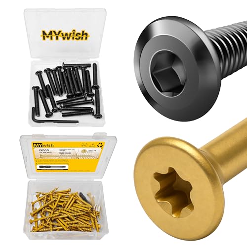 Mywish M8 x 50mm 20Pcs Flat Head Hex Socket Cap Screws Bolts & 77Pcs Wood Screws #10 x 2-1/2" 1lb Box, Deck Screws 2 1/2 Inch, T25 Torx Drive Head, Outdoor Construction Screws, Rust Resistant, Furnitu