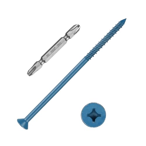 50Set Concrete Screws and Screwdriver Bit 1/4"x5" Screw Blue 1/4"x5" 50