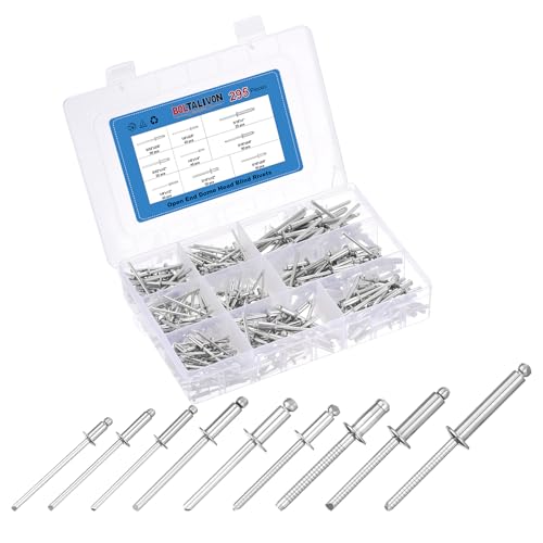 1/8" 5/32" 3/16" 304 Stainless Steel Open End Blind Rivet 295Pcs Silver 1/8" 5/32" 3/16" Assorted 295