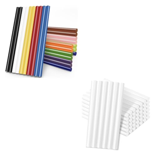 Manarty 24 PCS 8" Long x 0.43" Dia Color Hot Glue Sticks Full Size and 48 PCS 0.27" Dia x 4" Long Mini White Hot Glue Sticks