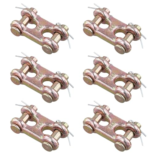 SOUJAP Twin Clevis Link, 3/8 Inch G70 Forged, Zinc Plated, 6600LBS Working Load Limit, for Truck Trailer Transport, 6 Pack, Golden