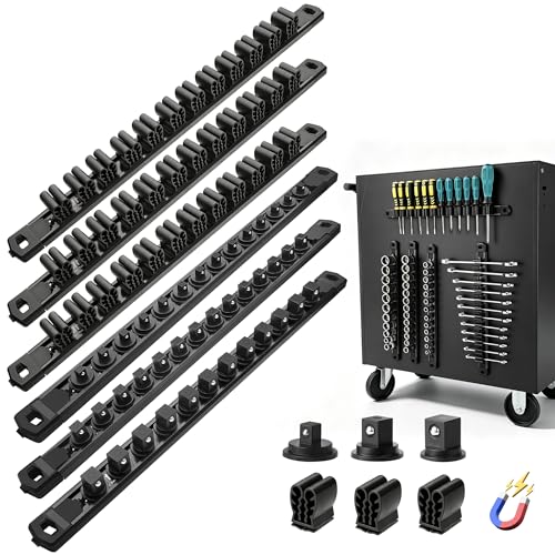 Reniteco 6-Piece Magnetic Socket Organizer and Screwdriver Organizer Set 6 Pack Black