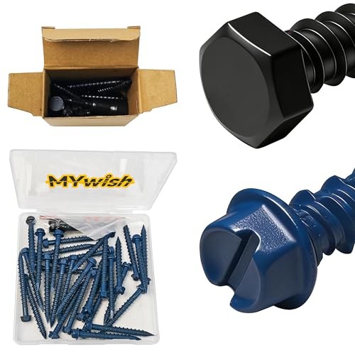 Mywish (10Sets) 3/8" x 2-1/2" Hex Head Lag Bolts & 30Pcs 1/4 x 2-1/4" Concrete Screws, Slotted Hex Washer Head Masonry Stucco Screws Anchor Kit, Heavy Duty Lag Screws with Washers
