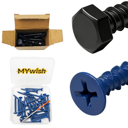 Mywish (10Sets) 3/8" x 2-1/2" Hex Head Lag Bolts & 30Pcs Concrete Screws 3/16 x 1-1/4 Masonry Anchor with Drill Bit, Flat Phillips Head Stucco, Heavy Duty Lag Screws with Washers
