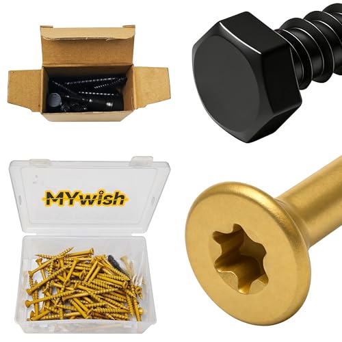 Mywish (10Sets) 3/8" x 2-1/2" Hex Head Lag Bolts & 77Pcs Wood Screws #10 x 2-1/2" 1lb Box, Deck Screws 2 1/2 Inch, T25 Torx Drive Head, Outdoor Construction Screws, Heavy Duty Lag Screws with Washers