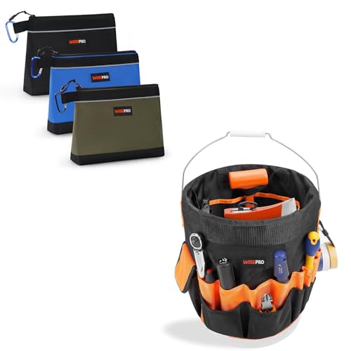 3 Pack Zipper Tool Pouches and Bucket Tool Organizer