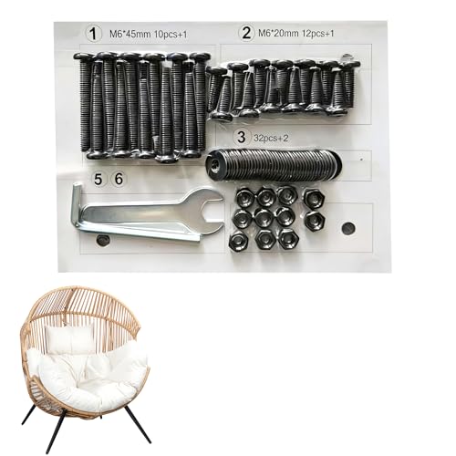 Shintenchi Screws and Nuts Assortment Kit, M6 Phillips Pan Head Assorted Nuts and Bolts,Washers Kit for Patio Egg Chair, Black