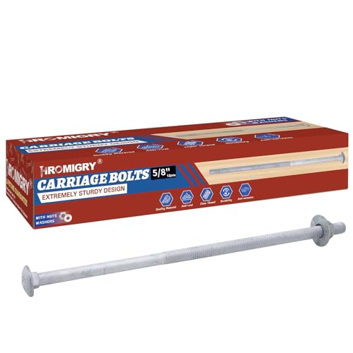 5/8" x 14" Carriage Bolts (12 PCS), Hot Dip Galvanized, Heavy Duty Round Head with Washers and Nuts 5/8" x 14"