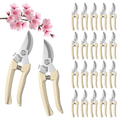 20 Pcs Pruning Shears Stainless Steel Garden Shears Heavy Duty Plant Scissors Trimming Garden Clippers Hand Tree Pruner for Yard Gardening Hedge Flower Cutting Secateurs Beige