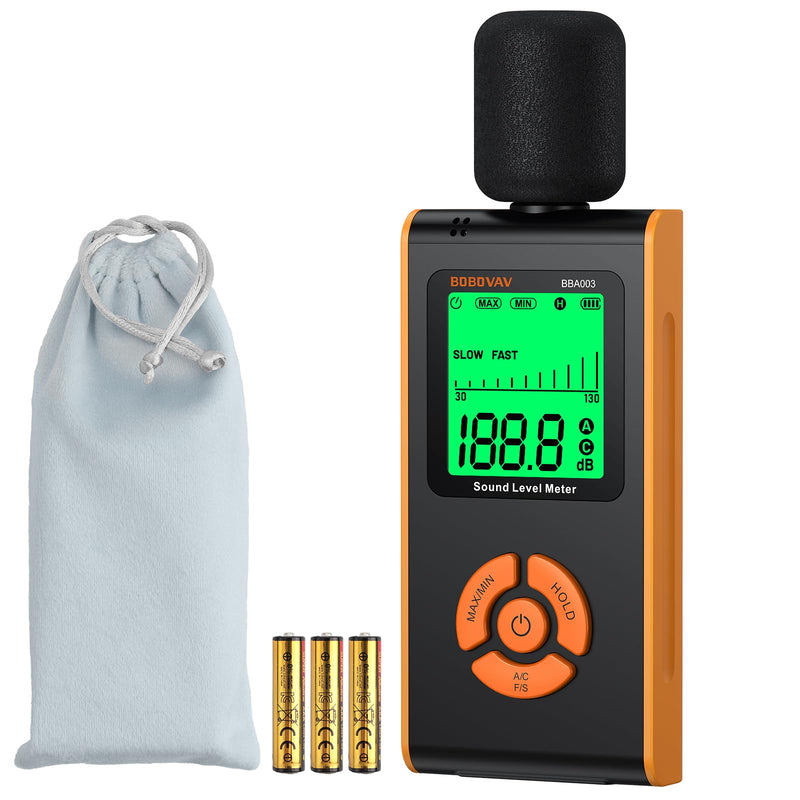 Sound Level Meter, Decibel Meter 30 dB to 130 dB, A/C Weighted Portable Noise Meter for Home Factories, with LCD Display, 3 Colors, MAX/MIN/HOLD, Fast/Slow Response Sound Pressure Meter