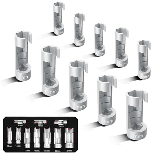 10PCS 10-27mm 1/2" 3/8" Diesel Injector Fuel Line Socket Wrench Set