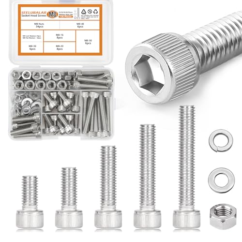 136 Pcs M8 Hex Socket Head Cap Screws Kit, M8-16/20/30/40/50mm Bolts M8 - 16/20/30/40/50mm