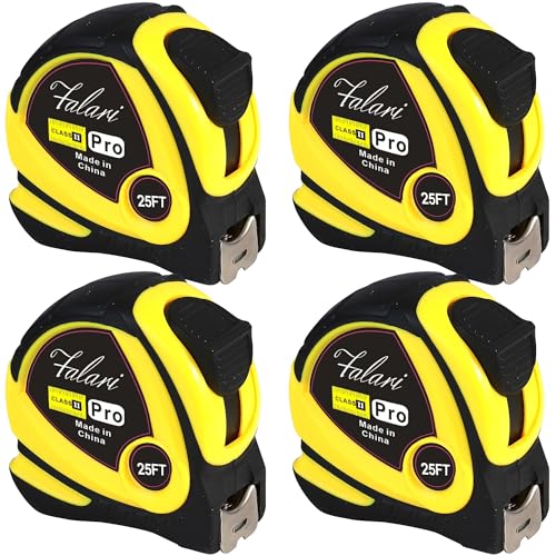 Tape Measure 25ft, Self-Locking, Retractable, Easy Read with Fractions 1/8 Inch Scale (4-Pcs) 4