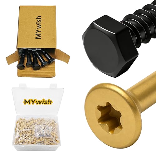 Mywish (10Sets) 3/8" x 3" Hex Head Lag Bolts & 319Pcs Wood Screws #10 x 3 5lb Box, Deck Screws 3 Inch, Outdoor Construction Screws, Long Epoxy Coated Lag Screws, Heavy Duty Lag Screws with Washers