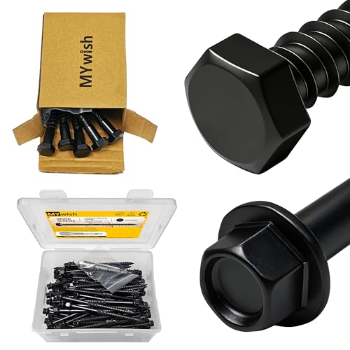 Mywish (10Sets) 3/8" x 3" Hex Head Lag Bolts & 100Pcs 4 Inch Wood Screws, #14 x 4 Heavy Duty Outdoor Wood Screws Assortment Kit Deck Screws, Heavy Duty Lag Screws with Washers