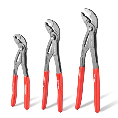 GEINXURN 7/10/12-Inch Water Pump Pliers Set, 3PCS Groove Joint Pliers V-Jaw with Push-Lock, Fast Adjustable Slip Joint Pliers Set for Plumbing, Home Repair, and Pipe Fittings