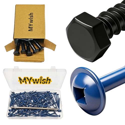 Mywish (10Sets) 3/8" x 3" Hex Head Lag Bolts & 100Pcs Pocket Hole Screws 2-1/2 Inch, Wood Screws #8 x 2-1/2" Washer Head Square Drive Self Tapping Pocket Screw, Heavy Duty Lag Screws with Washers