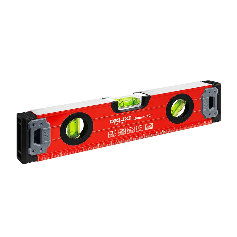 Flintronic 30 cm Spirit Level, Small and Magnetic, Lightweight Aluminum Profile, with Three Levels, 45°/90°/180°, Red 30cm