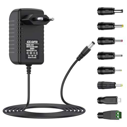 Mugust AC Adapter 12 V 2 A Power Supply AC 220 V to DC12 V 500 mA 1000 mA 1500 mA 2000 mA Power Driver 5.5 mm with 8 DC Plug Adapters Inverter Charger Transformer AC-DC Adapter (12V/2A) 12V/2A