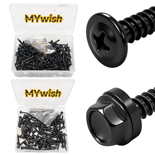 Mywish Self Tapping Screws for Metal (200Pcs) #8×1" & 100pcs #8 x 1 Self Drilling Screws for Metal, Black Sheet Metal Screws 410 Black Oxide Stainless Steel Truss Head Self Drilling Screws High-Streng