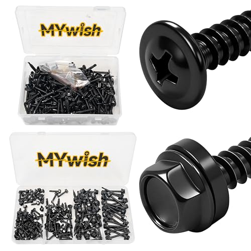 Mywish Self Tapping Screws for Metal (200Pcs) #8×1" & 55 Pieces #8#10 Hex Head Self Drilling Screws Assortment Kit, Black Sheet Metal Screws 410 Black Oxide Stainless Steel Truss Head Self Drilling Sc