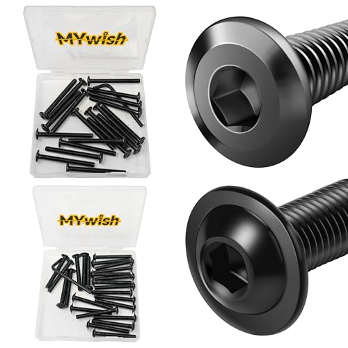 Mywish M6 x 60mm 20Pcs Flat Head Hex Socket Cap Screws Bolts & M6 x 50mm 25Pcs Flange Button Head Hex Socket Cap Screws Bolts, 304 Stainless Steel Furniture Bolts Full Thread, Black Oxide & Hex Spanne