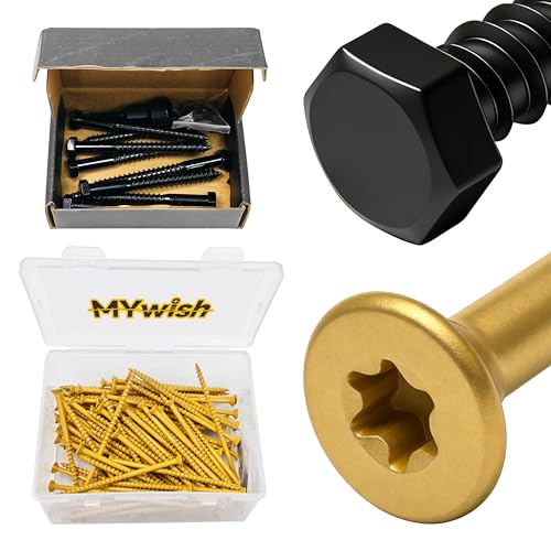 Mywish (8Sets) 3/8" x 4" Hex Head Lag Bolts & 97Pcs Wood Screws #10 x 4 2lb Box, Long Trailer Deck Screws 4 inch, T25 Torx Drive Head, Heavy Duty Lag Screws with Washers, Lag Screws Wood Screws