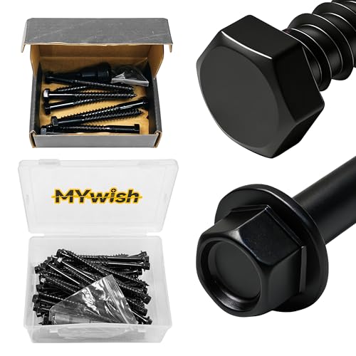 Mywish (8Sets) 3/8" x 4" Hex Head Lag Bolts & 50Pcs 4 Inch Wood Screws, #14 x 4 Heavy Duty Outdoor Wood Screws Assortment Kit Deck Screws, Heavy Duty Lag Screws with Washers, Lag Screws Wood Screws