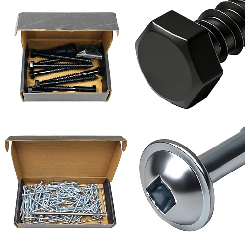 Mywish (8Sets) 3/8" x 4" Hex Head Lag Bolts & 100Pcs Pocket Hole Screws 2-1/2 Inch, Wood Screws #8 x 2-1/2" Washer Head Square Drive Self Tapping Pocket Screws, Lag Screws Wood Screws, Heavy Duty Lag