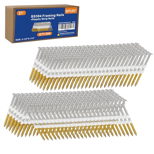 21 Degree 304 Stainless Steel Framing Nails 2-1/2" x .113" 500Pcs 2-1/2" x .113" 500 pcs
