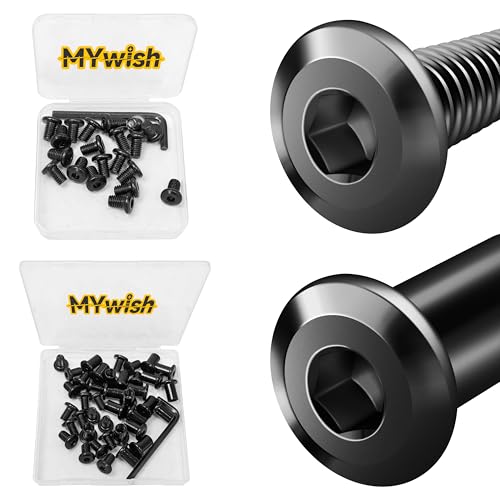 Mywish M8 x 12mm 20Pcs Flat Head Hex Socket Cap Screws Bolts & M8 x 12mm 20Set Flat Head Hex Socket Cap Screws Bolts with Barrel Nuts, 304 Stainless Steel Furniture Bolts Full Thread, Black Oxide & He