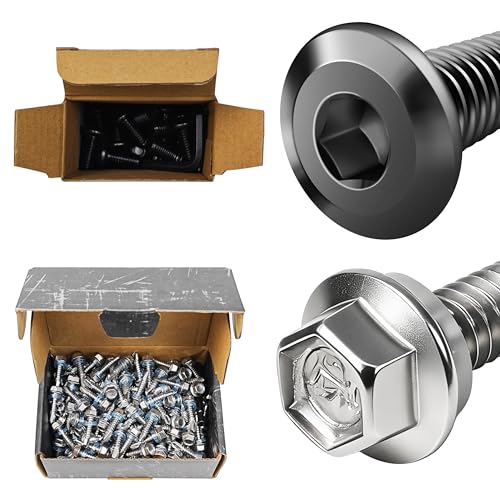 Mywish M10 x 20mm 20Pcs Flat Head Hex Socket Cap Screws Bolts & 200pcs #14×1" Self Drilling Screws for Metal, Self Tapping Screws, Hex Washer Head Self Drilling Screws, Furniture Bolts Full Thread