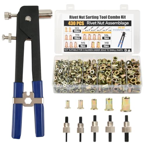 OctBird 430Pcs Rivet Nut Tool Kit, Metric Rivet Nut Combination (M8/M6/M5/M4/M3), Rivnuts Suitable for Furniture, Decoration, Automotive, Marine and Industrial Applications