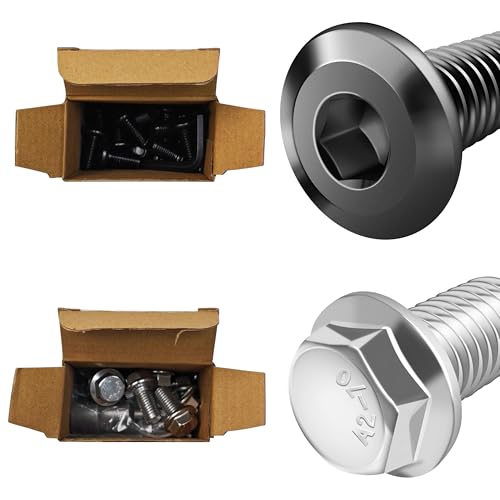 Mywish M10 x 20mm 20Pcs Flat Head Hex Socket Cap Screws Bolts & M10 x 20mm (10 Sets) M10x1.5 Bolt Flanged Hex Head Nuts and Bolts, 304 Stainless Steel Furniture Bolts Full Thread & Hex Spanner