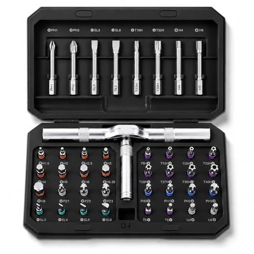 42 in 1 Magnetic Screwdriver Set, Ratcheting Screwdriver Set with T Handle and S2 Steel Bits, Repair Tool Kit for Computer, Eyeglass, Bicycle, Watch, Furniture and Daily DIY 42-in-1 Ratchet Screwdriver Set