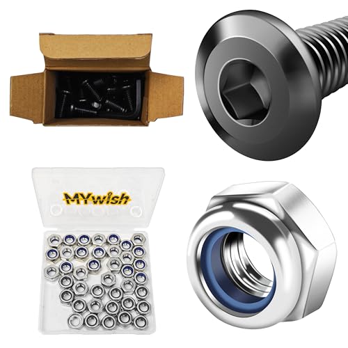 Mywish M10 x 20mm 20Pcs Flat Head Hex Socket Cap Screws Bolts & 40 Pcs M10 Nut Hex Lock Nuts - M10 x 1.5 Nut Stainless Steel 304, Furniture Bolts Full Thread & Hex Spanner, Nylon Insert Self-Locking