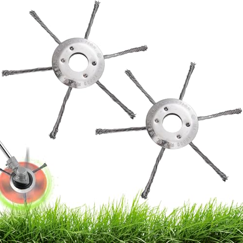 Pack of 2 Steel Wire Grass Trimmer Head, 230 mm Weed Brush for Grass Trimmer, Brush Head with Knotted Wire, Universal Wire Wheel Replacement Garden Grass Trimmer Cutting Head for Brush Cutters (6 230mm