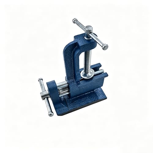 Heavy Duty Clamp-On Bench Vise with Anvil, Portable Table Vise with Built-In Anvil, Cast Iron Workbench Clamp for Woodworking, Metalworking, Drilling, Hobby & Home Workshop (Blue) Blue