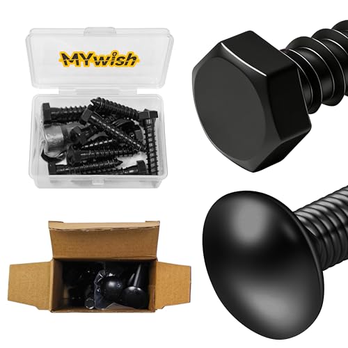 Mywish (10Sets) 3/8" x 2" Hex Head Lag Bolts & (8 Sets) 3/8-16 x 2 Carriage Bolts Screws Round Head Square Neck and Hex Nuts & Flat Washers Full Threaded 304 Stainless Steel, Lag Screws Wood Screws, P