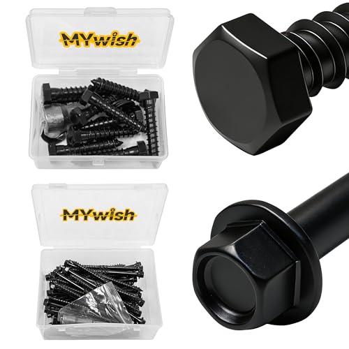 Mywish (10Sets) 3/8" x 2" Hex Head Lag Bolts & 50Pcs 4 Inch Wood Screws, #14 x 4 Heavy Duty Outdoor Wood Screws Assortment Kit Deck Screws, Lag Screws Wood Screws, Hex Socket Included Hex Head Log Lan