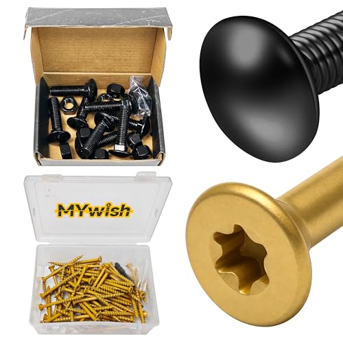 Mywish (8 Sets) 1/2-13 x 2 Carriage Bolts & 77Pcs Wood Screws #10 x 2-1/2" 1lb Box, Deck Screws 2 1/2 Inch, T25 Torx Drive Head, Outdoor Construction Screws, Carriage Bolts Screws Round Head Square Ne