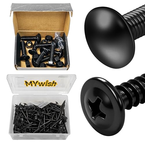 Mywish (8 Sets) 1/2-13 x 2 Carriage Bolts &150Pcs #8 × 2" Black Screws for Wood, Phillips Truss Head Wood Screws, Quick Metal Self Tapping, Carriage Bolts Screws Round Head Square Neck and Hex Nuts &