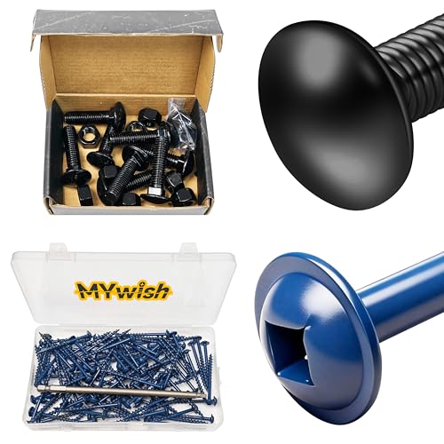 Mywish (8 Sets) 1/2-13 x 2 Carriage Bolts &100Pcs Pocket Hole Screws 2 Inch, Wood Screws #8 x 2 Washer Head Square Drive Self Tapping Pocket Screws, Carriage Bolts Screws Round Head Square Neck and He