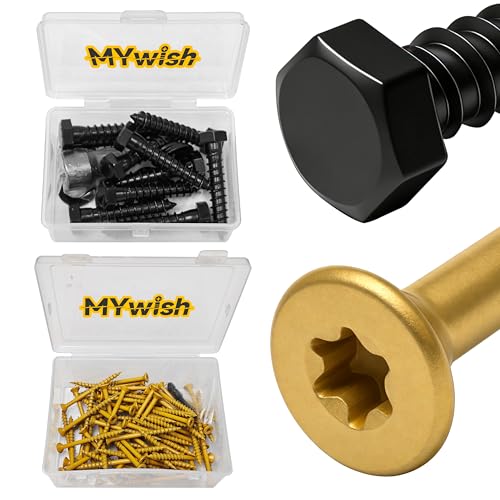 Mywish (10Sets) 3/8" x 2" Hex Head Lag Bolts & 77Pcs Wood Screws #10 x 2-1/2" 1lb Box, Deck Screws 2 1/2 Inch, T25 Torx Drive Head, Outdoor Construction Screws, Lag Screws Wood Screws