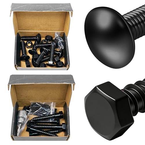Mywish (8 Sets) 1/2-13 x 2 Carriage Bolts & (8Sets) 1/2" x 3" Hex Head Lag Bolts, Heavy Duty Lag Screws with Washers, Screws Round Head Square Neck and Hex Nuts & Flat Washers Full Threaded 304 Stainl