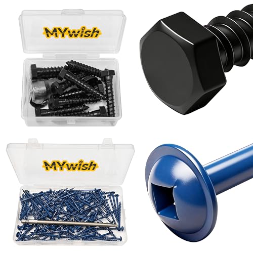 Mywish (10Sets) 3/8" x 2" Hex Head Lag Bolts & 100Pcs Pocket Hole Screws 2 Inch, Wood Screws #8 x 2 Washer Head Square Drive Self Tapping Pocket Screws, Lag Screws Wood Screws, Heavy Duty Lag Screws w