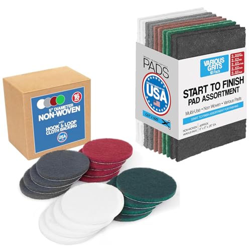 Non-Woven Surface Prep Sanding Set - Assorted 6" x 9" Hand Pads (10 Pack) and 5" Orbital Sander Discs (16 Pack)