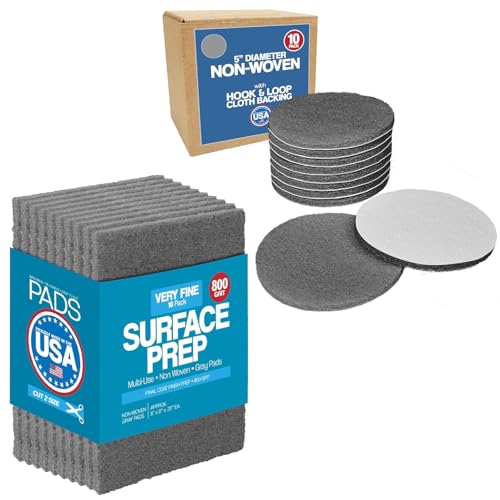 Gray Non-Woven Very Fine Finishing Set - 6" x 9" Scuff Pads (10 Pack) and 5" Orbital Sander Discs (10 Pack) - 800 Grit